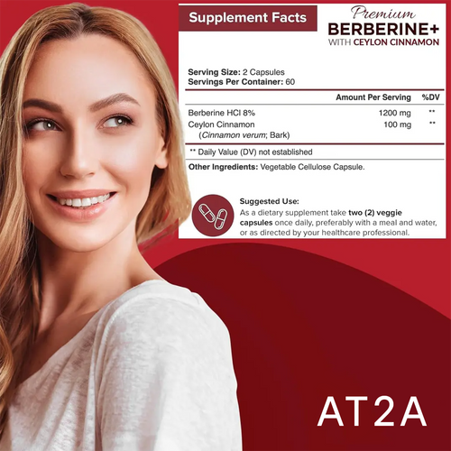 AT2A Berberine HCI 1200mg with Organic Ceylon Cinnamon - 120 capsules