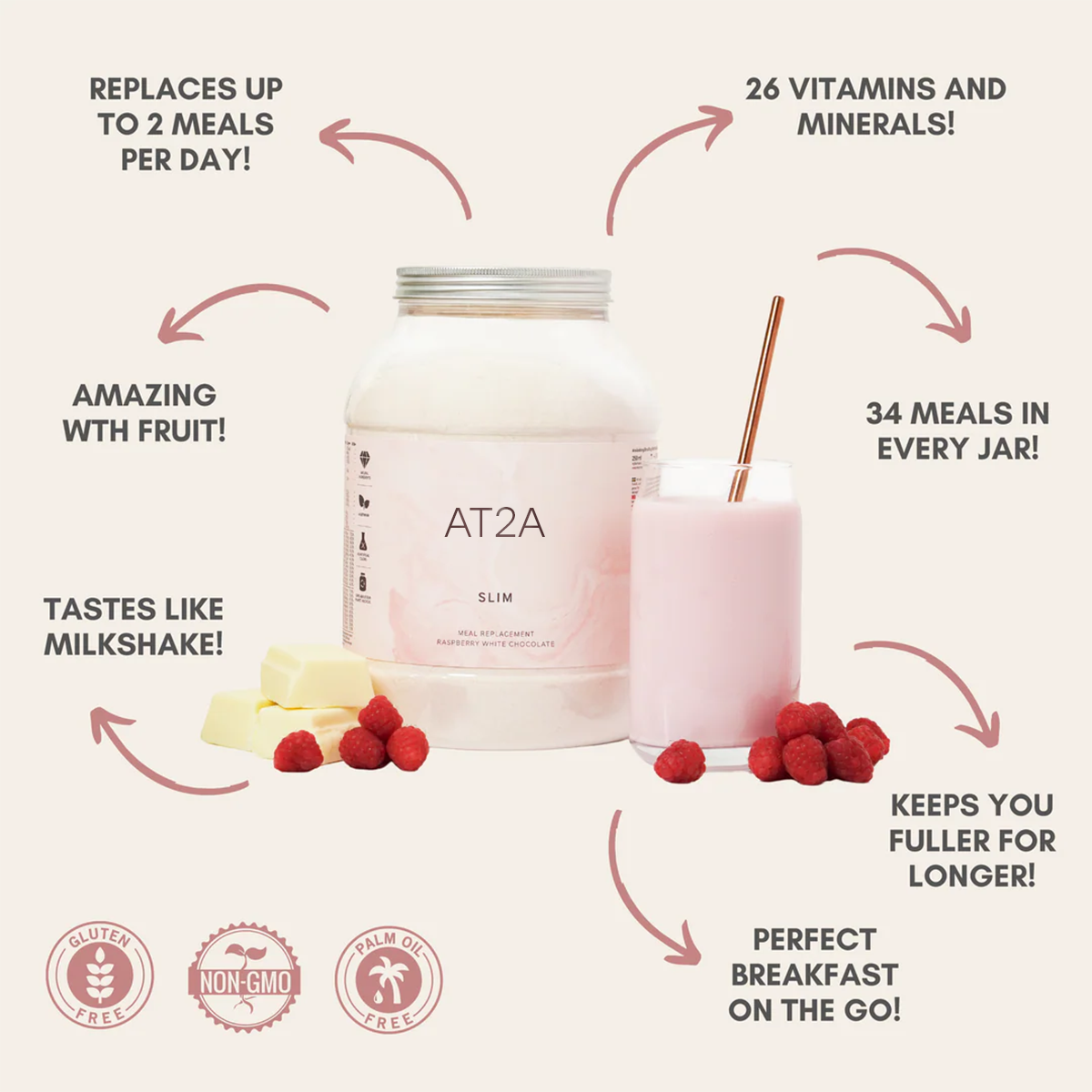 AT2A Slim Meal Shake, 34 High Protein Meals